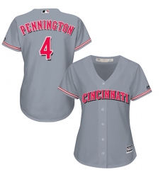 Women's Majestic Cincinnati Reds #4 Cliff Pennington Replica Grey Road Cool Base MLB Jersey