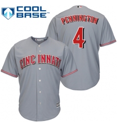 Youth Majestic Cincinnati Reds #4 Cliff Pennington Replica Grey Road Cool Base MLB Jersey