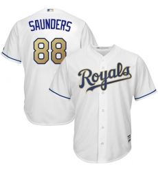 Youth Majestic Kansas City Royals #88 Michael Saunders Replica White Home Cool Base MLB Jersey