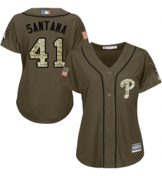 Women's Majestic Philadelphia Phillies #41 Carlos Santana Replica Green Salute to Service MLB Jersey