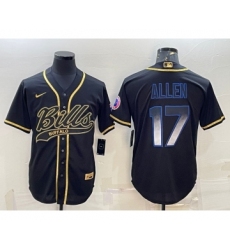 Men's Buffalo Bills #17 Josh Allen Black Gold Vapor Smoke With Patch Cool Base Stitched Baseball Jersey