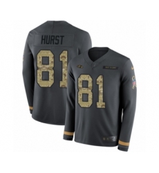 Men's Nike Baltimore Ravens #81 Hayden Hurst Limited Black Salute to Service Therma Long Sleeve NFL Jersey