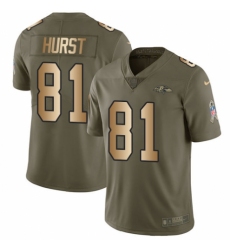 Youth Nike Baltimore Ravens #81 Hayden Hurst Limited Olive Gold Salute to Service NFL Jersey