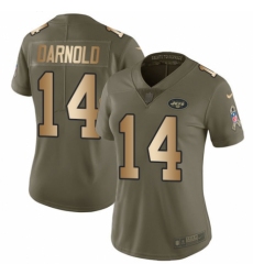 Women's Nike New York Jets #14 Sam Darnold Limited Olive/Gold 2017 Salute to Service NFL Jersey