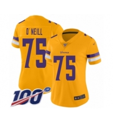 Women's Minnesota Vikings #75 Brian O'Neill Limited Gold Inverted Legend 100th Season Football Jersey