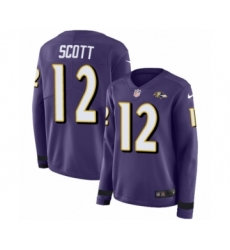 Women's Nike Baltimore Ravens #12 Jaleel Scott Limited Purple Therma Long Sleeve NFL Jersey