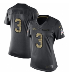Women's Nike Baltimore Ravens #3 Robert Griffin III Limited Black 2016 Salute to Service NFL Jersey