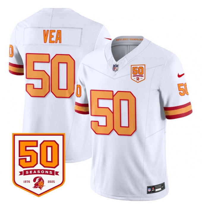 Men's Tampa Bay Buccaneers #50 Vita Vea White 2025 F.U.S.E. 50th Anniversary Vapor Limited Football Stitched Jersey