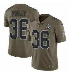 Youth Nike Oakland Raiders #36 Daryl Worley Limited Olive 2017 Salute to Service NFL Jersey