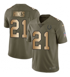 Men's Nike Indianapolis Colts #21 Nyheim Hines Limited Olive Gold 2017 Salute to Service NFL Jersey