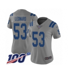 Women's Nike Indianapolis Colts #53 Darius Leonard Limited Gray Inverted Legend 100th Season NFL Jersey