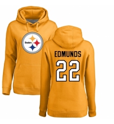 Women's Nike Pittsburgh Steelers #22 Terrell Edmunds Gold Name & Number Logo Pullover Hoodie