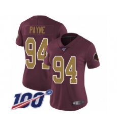 Women's Washington Redskins #94 Da'Ron Payne Burgundy Red Gold Number Alternate 80TH Anniversary Vapor Untouchable Limited Player 100th Season Football Jer