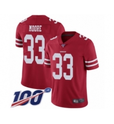 Men's San Francisco 49ers #33 Tarvarius Moore Red Team Color Vapor Untouchable Limited Player 100th Season Football Jersey
