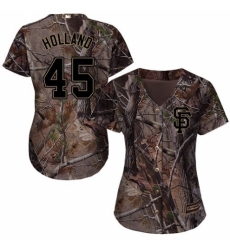 Women's Majestic San Francisco Giants #45 Derek Holland Authentic Camo Realtree Collection Flex Base MLB Jersey