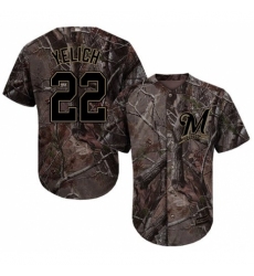 Youth Majestic Milwaukee Brewers #22 Christian Yelich Authentic Camo Realtree Collection Flex Base MLB Jersey