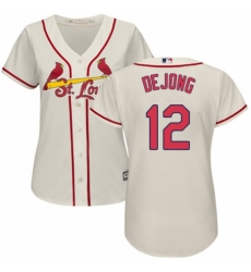 Women's Majestic St. Louis Cardinals #12 Paul DeJong Authentic Cream Alternate Cool Base MLB Jersey