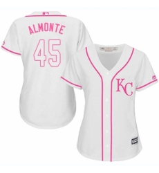 Women's Majestic Kansas City Royals #45 Abraham Almonte Authentic White Fashion Cool Base MLB Jersey