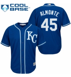 Youth Majestic Kansas City Royals #45 Abraham Almonte Replica Blue Alternate 2 Cool Base MLB Jersey