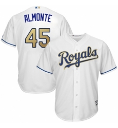 Youth Majestic Kansas City Royals #45 Abraham Almonte Replica White Home Cool Base MLB Jersey
