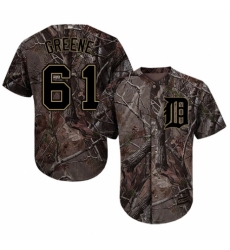 Youth Majestic Detroit Tigers #61 Shane Greene Authentic Camo Realtree Collection Flex Base MLB Jersey