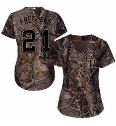 Women's Majestic Colorado Rockies #21 Kyle Freeland Authentic Camo Realtree Collection Flex Base MLB Jersey