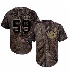 Men's Majestic Cleveland Indians #59 Carlos Carrasco Authentic Camo Realtree Collection Flex Base MLB Jersey
