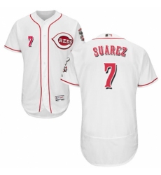 Men's Majestic Cincinnati Reds #7 Eugenio Suarez White Home Flex Base Authentic Collection MLB Jersey
