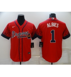 Men's Atlanta Braves #1 Ozzie Albies 2021 City Connect Red Cool Base Stitched Baseball Jersey