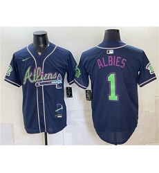 Men's Atlanta Braves #1 Ozzie Albies Navy Galaxy With Outkast Vapor Limited Stitched Baseball Jersey