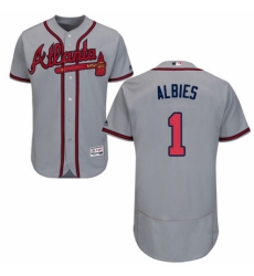 Men's Majestic Atlanta Braves #1 Ozzie Albies Grey Road Flex Base Authentic Collection MLB Jersey