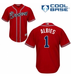 Youth Majestic Atlanta Braves #1 Ozzie Albies Authentic Red Alternate Cool Base MLB Jersey