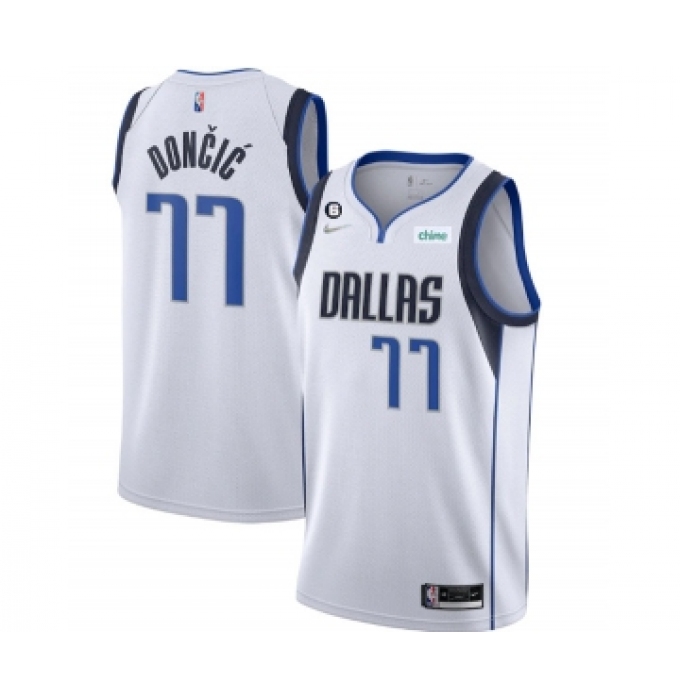 Men's Dallas Mavericks #77 Luka Doncic White No.6 Patch Stitched Jersey