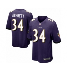 Men's Baltimore Ravens #34 Anthony Averett Game Purple Team Color Football Jersey