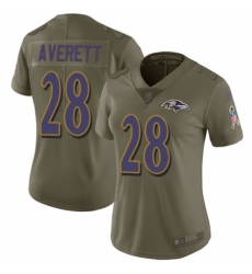 Women's Nike Baltimore Ravens #28 Anthony Averett Limited Olive 2017 Salute to Service NFL Jersey