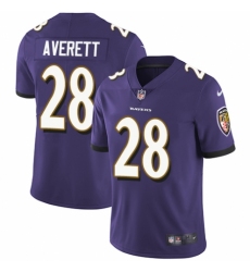 Youth Nike Baltimore Ravens #28 Anthony Averett Purple Team Color Vapor Untouchable Limited Player NFL Jersey