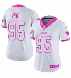 Women's Nike Carolina Panthers #95 Dontari Poe Limited White/Pink Rush Fashion NFL Jersey