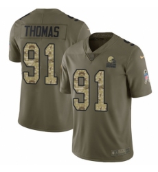Youth Nike Cleveland Browns #91 Chad Thomas Limited Olive/Camo 2017 Salute to Service NFL Jersey