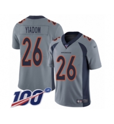 Men's Denver Broncos #26 Isaac Yiadom Limited Silver Inverted Legend 100th Season Football Jersey