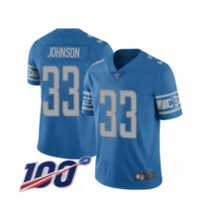 Men's Detroit Lions #33 Kerryon Johnson Blue Team Color Vapor Untouchable Limited Player 100th Season Football Jersey
