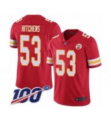 Men's Kansas City Chiefs #53 Anthony Hitchens Red Team Color Vapor Untouchable Limited Player 100th Season Football Jersey