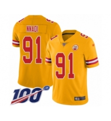 Men's Kansas City Chiefs #91 Derrick Nnadi Limited Gold Inverted Legend 100th Season Football Jersey