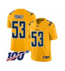 Men's Los Angeles Chargers #53 Mike Pouncey Limited Gold Inverted Legend 100th Season Football Jersey