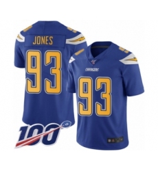 Youth Los Angeles Chargers #93 Justin Jones Limited Electric Blue Rush Vapor Untouchable 100th Season Football Jersey