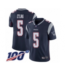 Men's New England Patriots #5 Danny Etling Navy Blue Team Color Vapor Untouchable Limited Player 100th Season Football Jersey