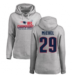 Women's Nike New England Patriots #29 Sony Michel Heather Gray 2017 AFC Champions Pullover Hoodie