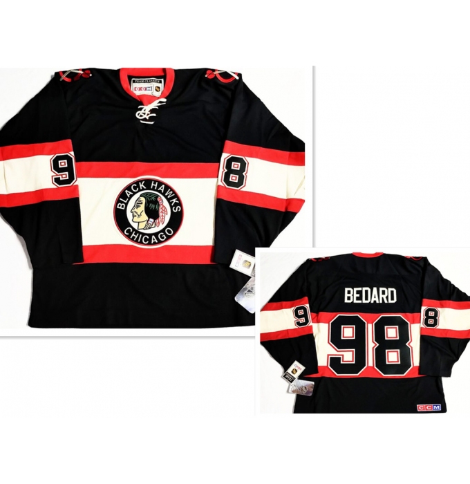 Men's Chicago Blackhawks #98 Connor Bedard Black Ccm Classic Stitched Hockey Jersey