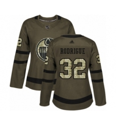 Women's Edmonton Oilers #32 Olivier Rodrigue Authentic Green Salute to Service Hockey Jersey