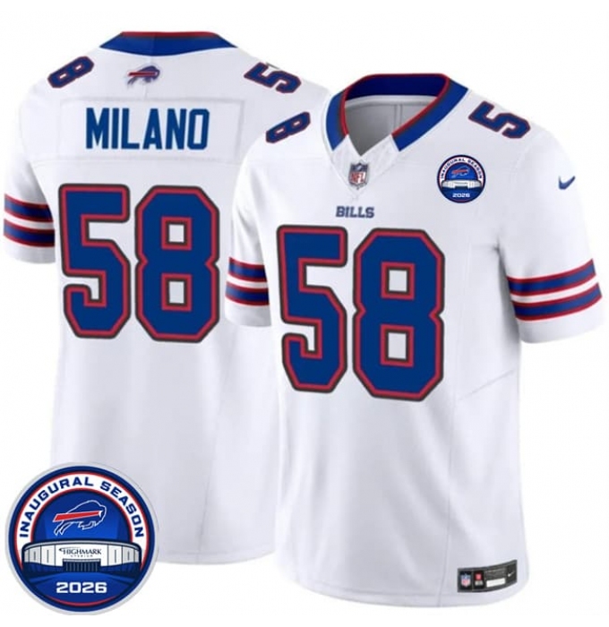 Men's Buffalo Bills #58 Matt Milano White F.U.S.E. 2026 Inaugural Season at Highmark Stadium Football Stitched Jersey