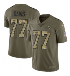 Youth Nike Miami Dolphins #77 Jesse Davis Limited Olive Camo 2017 Salute to Service NFL Jersey
